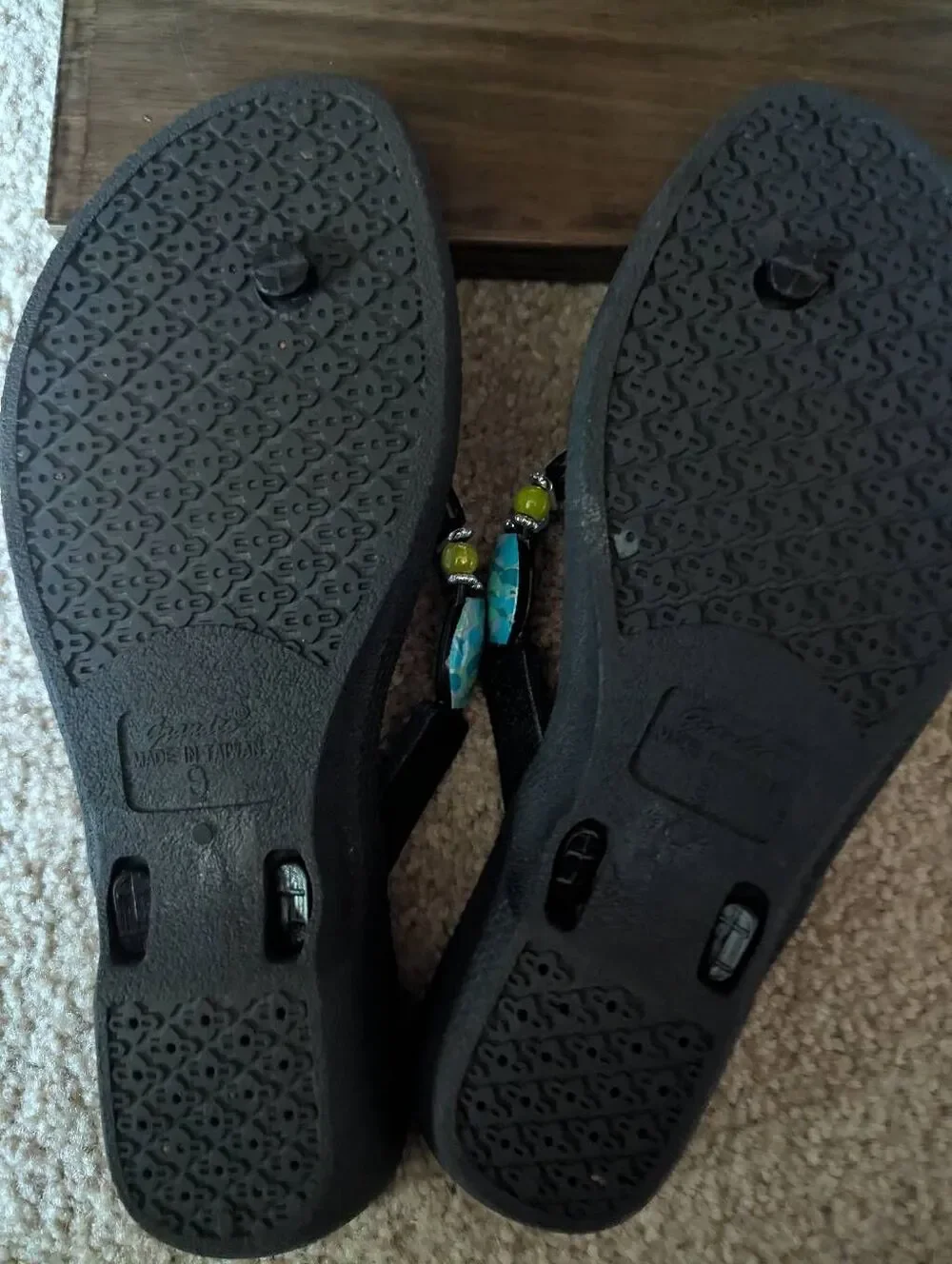 Grandco Women Beaded Thong Sandals Blue Green Rhinestone Boho Beach Flip Flops 9